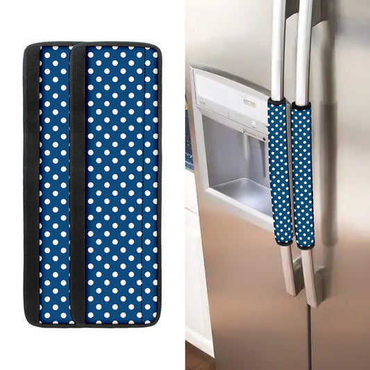 Navy And White Polka Dot Pattern Print Refrigerator Handle Covers