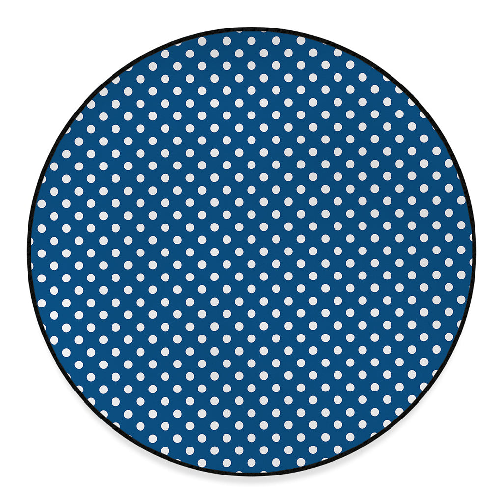 Navy And White Polka Dot Pattern Print Round Floor Mat