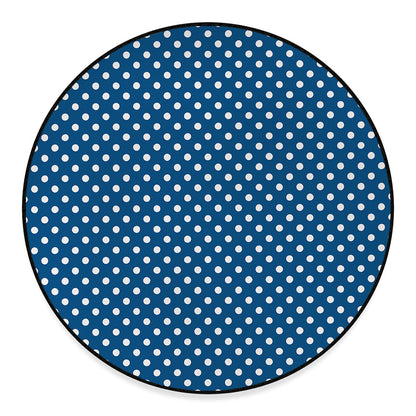 Navy And White Polka Dot Pattern Print Round Floor Mat