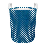 Navy And White Polka Dot Pattern Print Round Laundry Basket