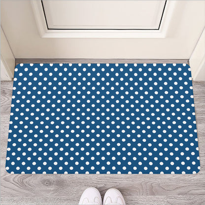 Navy And White Polka Dot Pattern Print Rubber Doormat