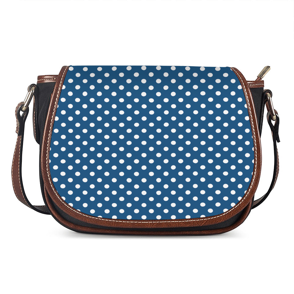 Navy And White Polka Dot Pattern Print Saddle Bag