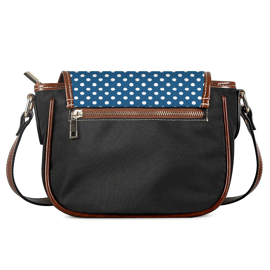 Navy And White Polka Dot Pattern Print Saddle Bag