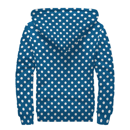 Navy And White Polka Dot Pattern Print Sherpa Lined Zip Up Hoodie