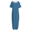 Navy And White Polka Dot Pattern Print Short Sleeve Long Nightdress