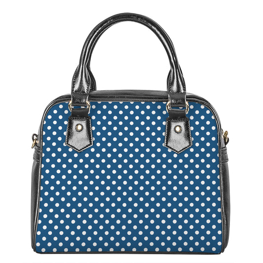 Navy And White Polka Dot Pattern Print Shoulder Handbag