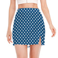 Navy And White Polka Dot Pattern Print Side Slit Mini Skirt