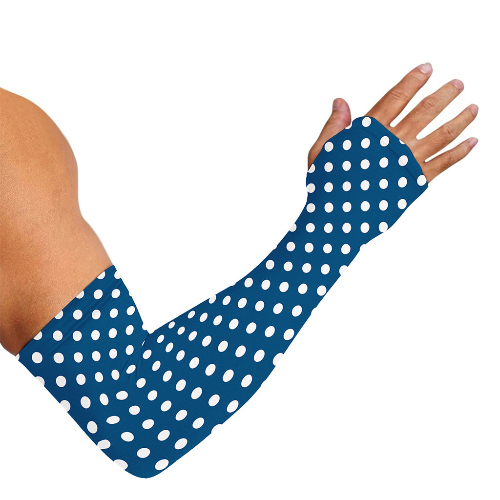 Navy And White Polka Dot Pattern Print Sun Protection Arm Sleeves