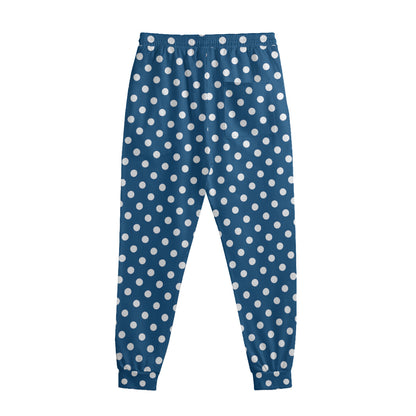 Navy And White Polka Dot Pattern Print Sweatpants