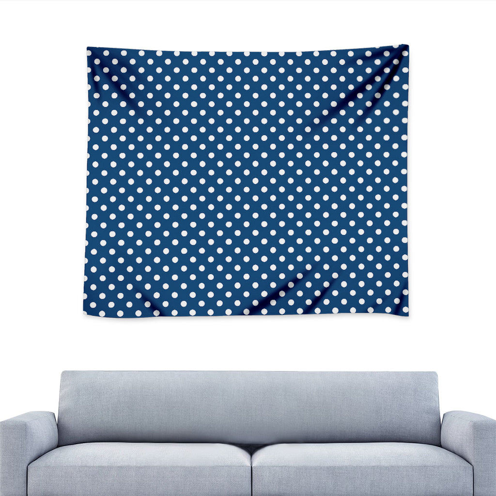 Navy And White Polka Dot Pattern Print Tapestry