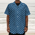 Navy And White Polka Dot Pattern Print Textured Short Sleeve Shirt
