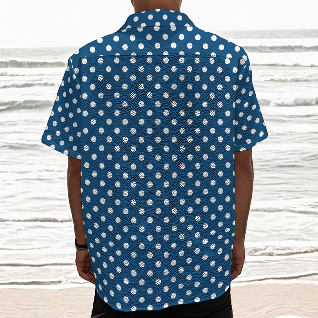 Navy And White Polka Dot Pattern Print Textured Short Sleeve Shirt