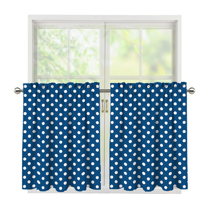 Navy And White Polka Dot Pattern Print Tier Curtains