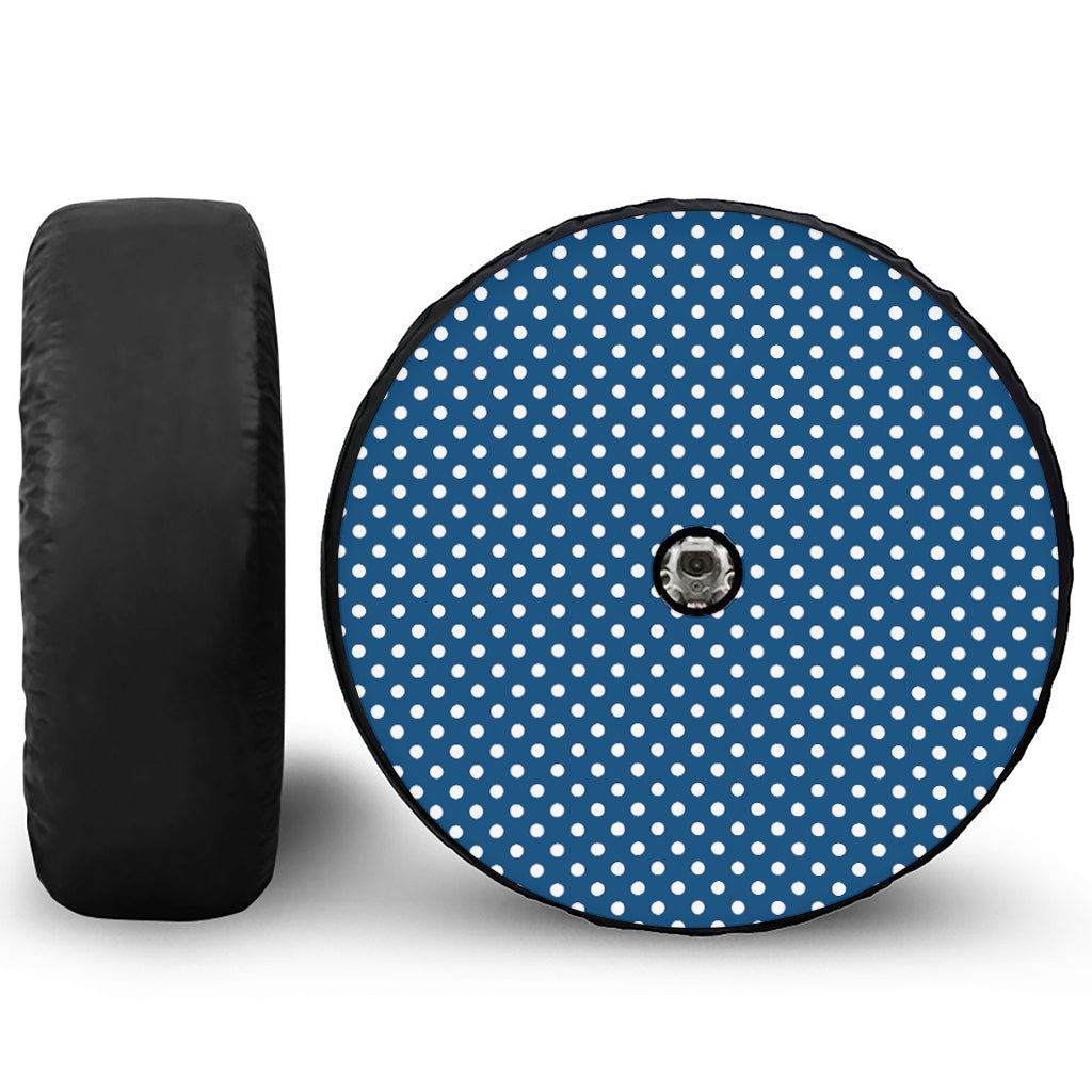 Navy And White Polka Dot Pattern Print Tire Cover With Camera Hole