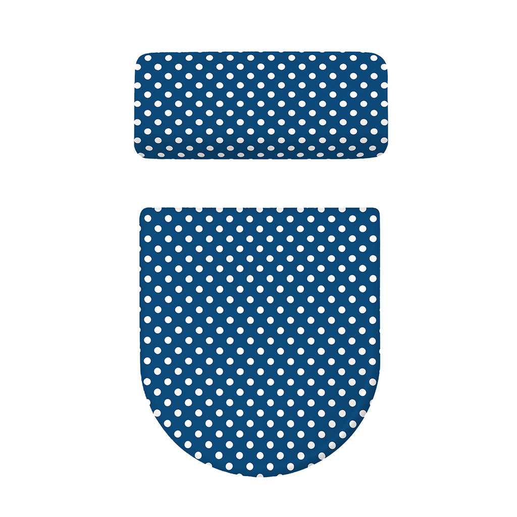 Navy And White Polka Dot Pattern Print Toilet Lid And Tank Cover Set