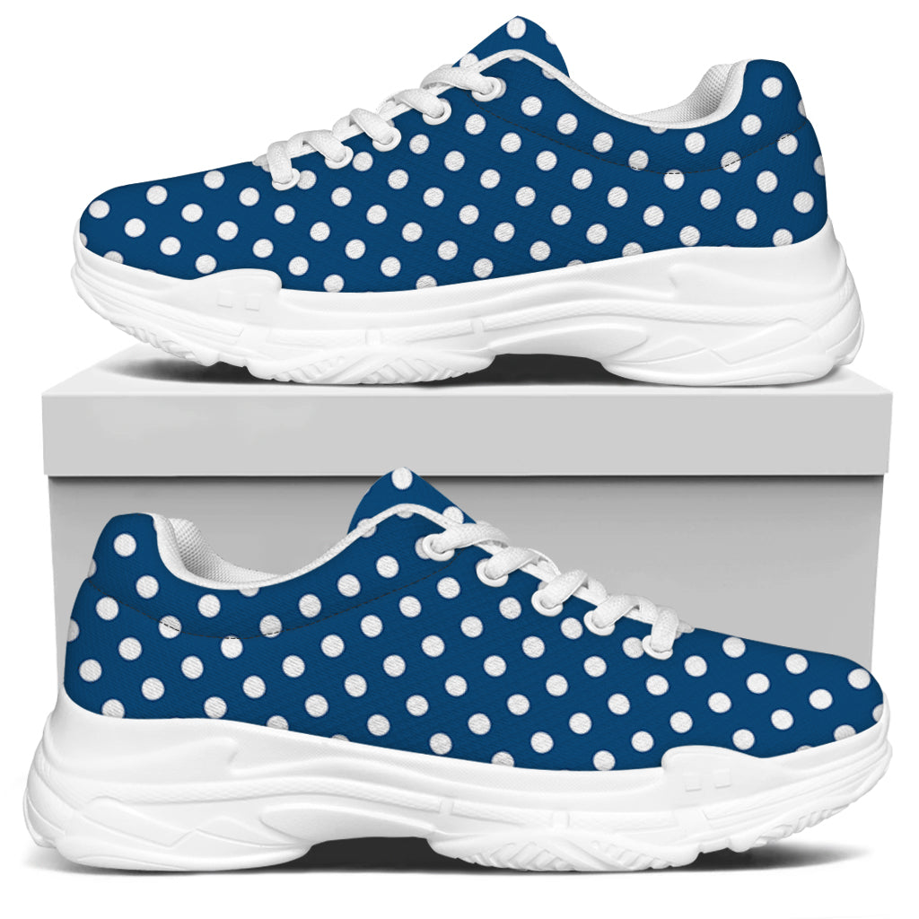 Navy And White Polka Dot Pattern Print White Chunky Shoes