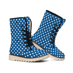 Navy And White Polka Dot Pattern Print Winter Boots