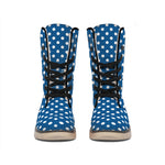 Navy And White Polka Dot Pattern Print Winter Boots