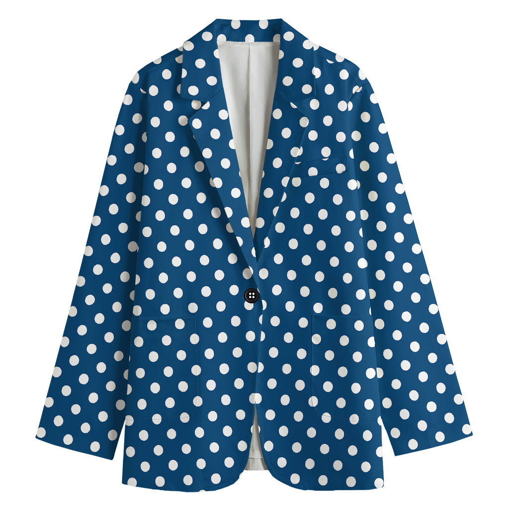 Navy And White Polka Dot Pattern Print Women's Blazer