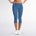 Navy And White Polka Dot Pattern Print Women's Capri Leggings