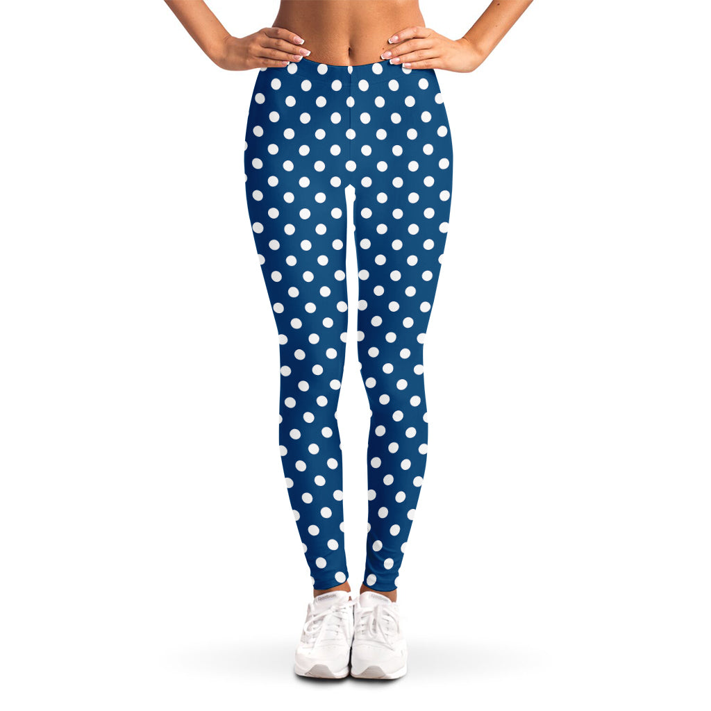 Navy And White Polka Dot Pattern Print Women's Leggings