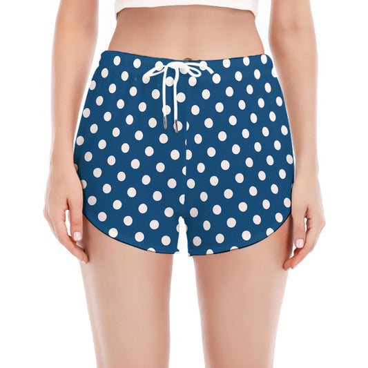 Navy And White Polka Dot Pattern Print Women's Split Running Shorts