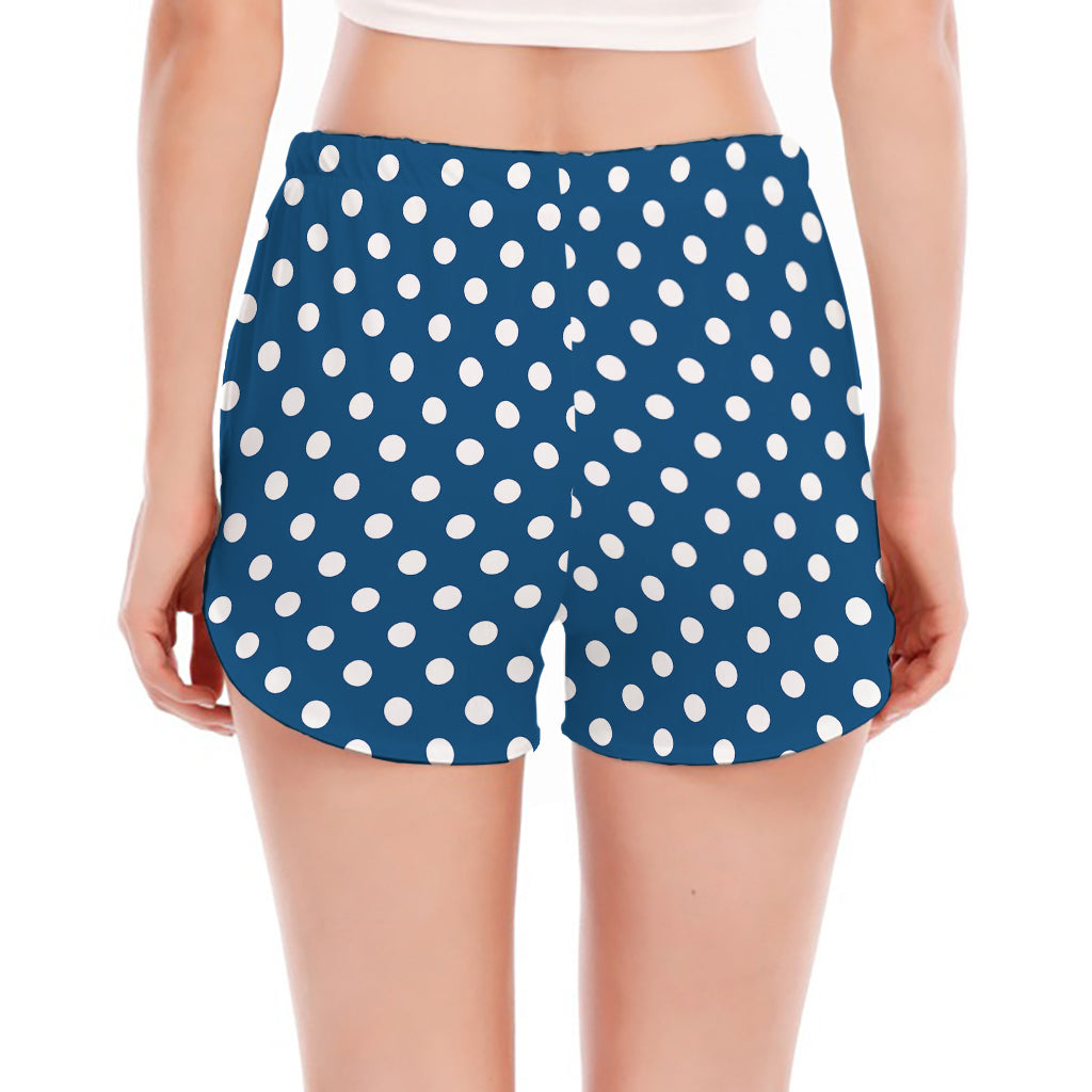 Navy And White Polka Dot Pattern Print Women's Split Running Shorts