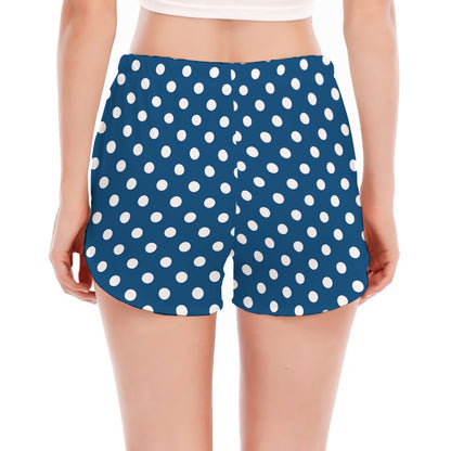 Navy And White Polka Dot Pattern Print Women's Split Running Shorts