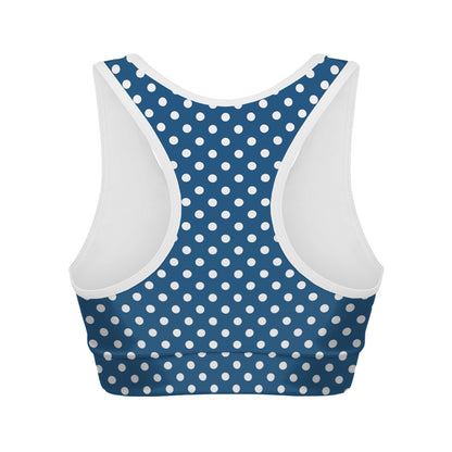 Navy And White Polka Dot Pattern Print Women's Sports Bra