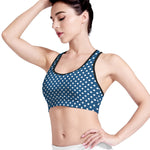 Navy And White Polka Dot Pattern Print Women's Sports Bra