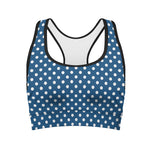Navy And White Polka Dot Pattern Print Women's Sports Bra