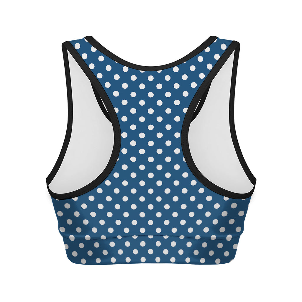 Navy And White Polka Dot Pattern Print Women's Sports Bra
