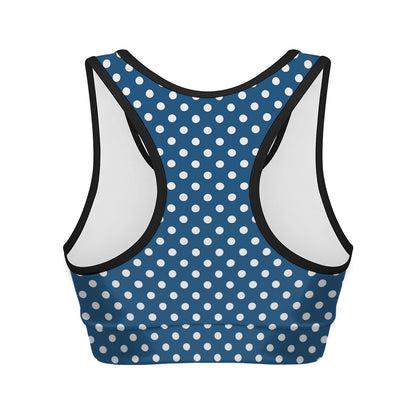 Navy And White Polka Dot Pattern Print Women's Sports Bra