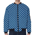 Navy And White Polka Dot Pattern Print Zip Sleeve Bomber Jacket