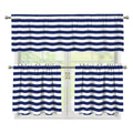 Navy And White Striped Pattern Print 3 Piece Kitchen Curtains