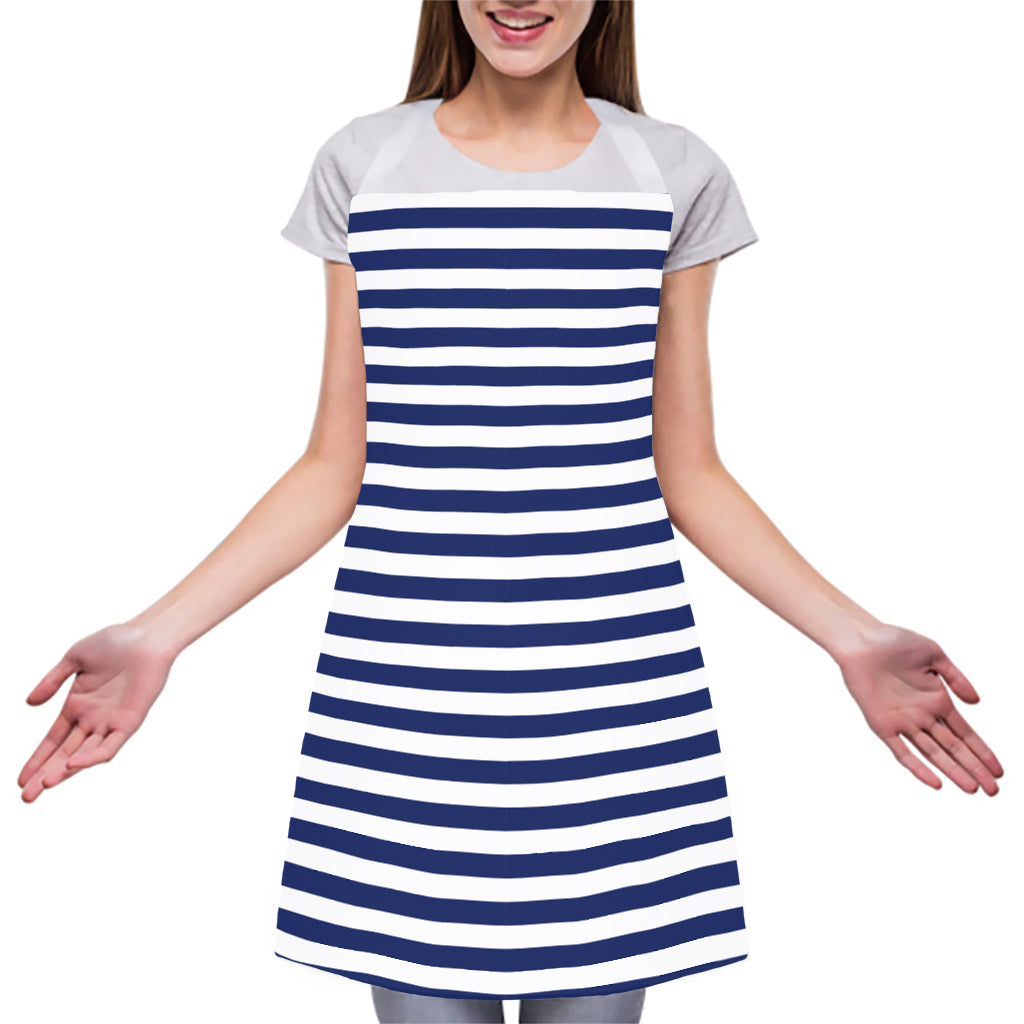 Navy And White Striped Pattern Print Adjustable Apron