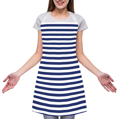 Navy And White Striped Pattern Print Adjustable Apron