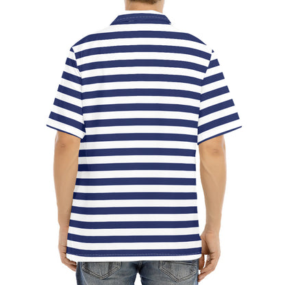 Navy And White Striped Pattern Print Aloha Shirt