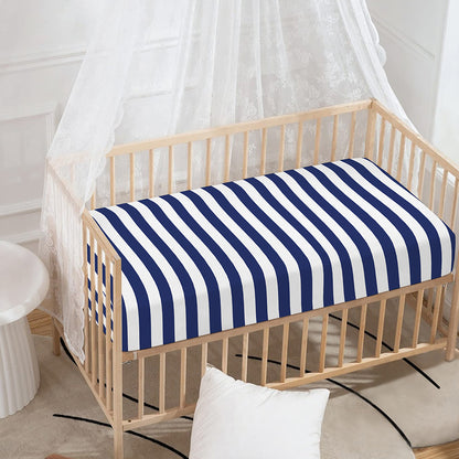 Navy And White Striped Pattern Print Baby Crib Sheet