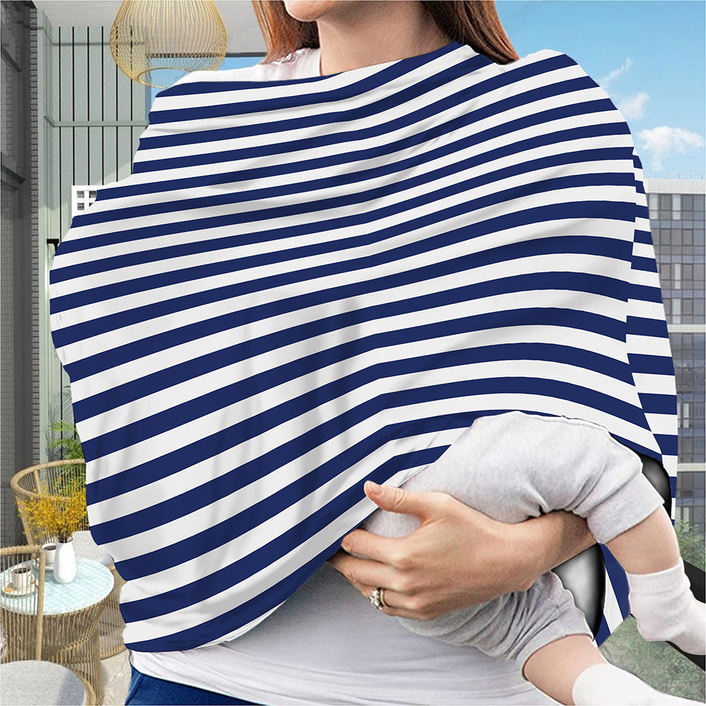 Navy And White Striped Pattern Print Baby Seat Cover