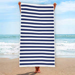 Navy And White Striped Pattern Print Beach Towel