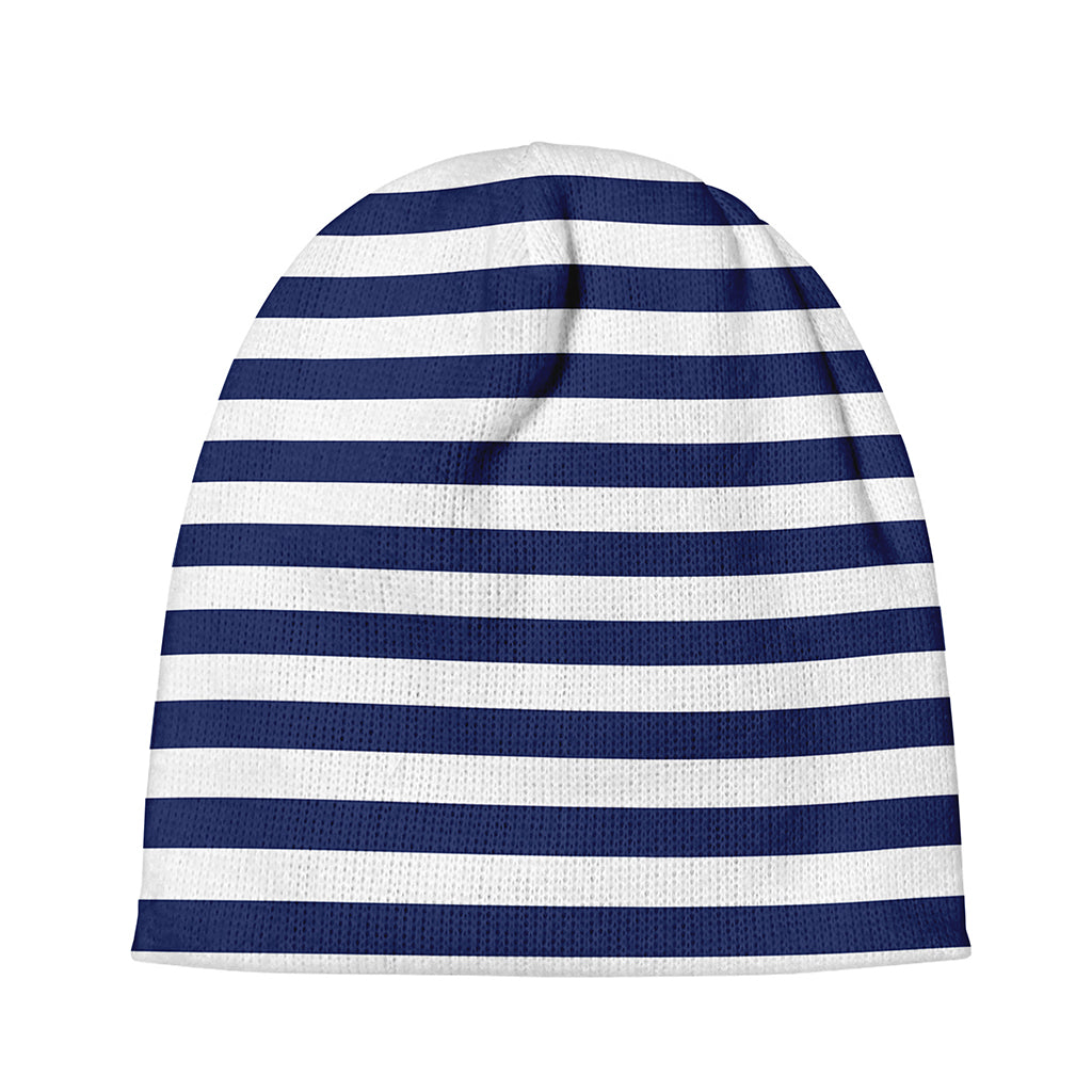 Navy And White Striped Pattern Print Beanie