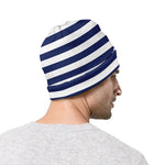 Navy And White Striped Pattern Print Beanie