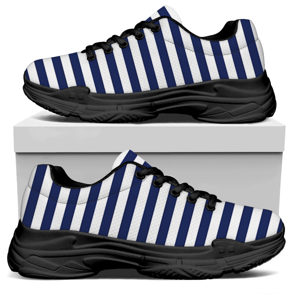 Navy And White Striped Pattern Print Black Chunky Shoes