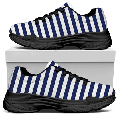 Navy And White Striped Pattern Print Black Chunky Shoes