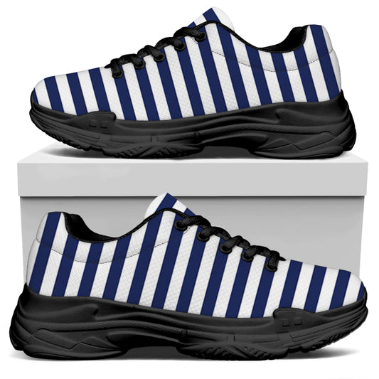 Navy And White Striped Pattern Print Black Chunky Shoes