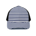 Navy And White Striped Pattern Print Black Mesh Trucker Hat