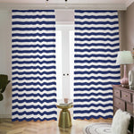 Navy And White Striped Pattern Print Blackout Pencil Pleat Curtains