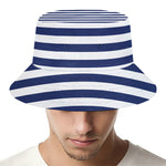 Navy And White Striped Pattern Print Bucket Hat