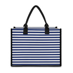 Navy And White Striped Pattern Print Canvas Tote Bag